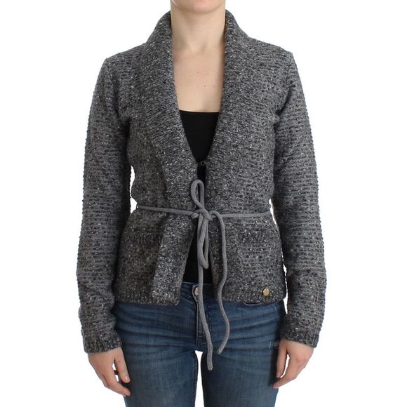 Cavalli Knit Cardigan Gray Tie Waist Women Gray Sweaters